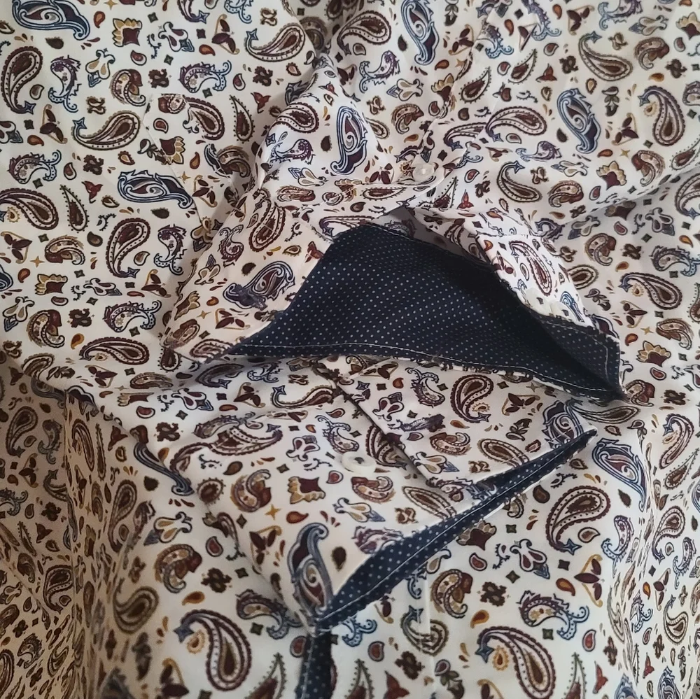 Men's Paisley Dress Shirt - White and Brown - 3XL - Picture 7 of 12